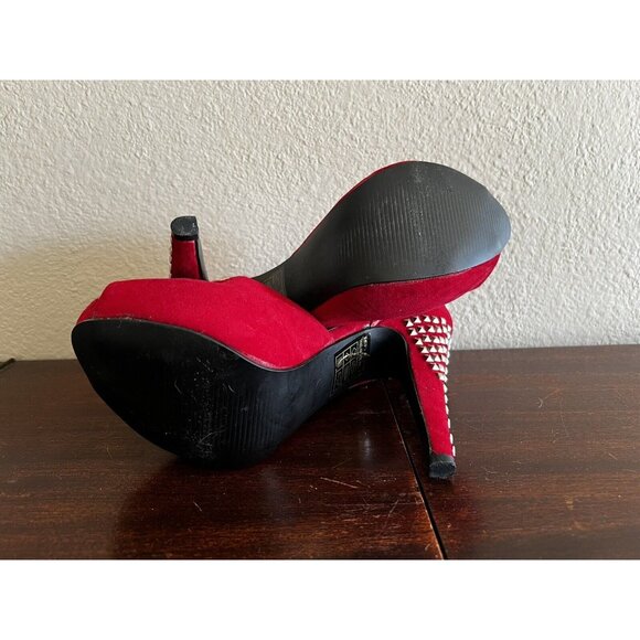 Dots Womens Platform Heels Women 7.5M Red Studded Peep Toe Vegan Fabric - Picture 5 of 12